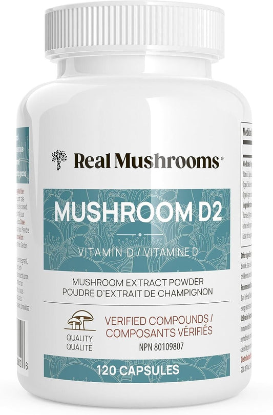 Real Mushrooms Organic Vitamin D2 Extract Kosher Non-GMO Pure Vegan 120 caps NEW