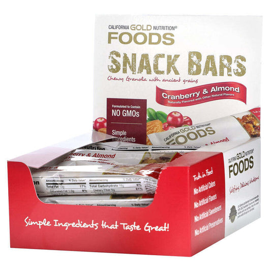 California Gold Nutrition FOODS Cranberry Almond Chewy Granola 12 Bars 480g NEW