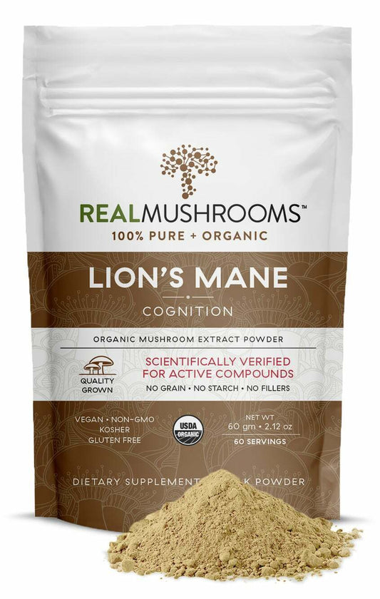 Real Mushrooms Organic Lions Mane Mushroom Powder Cognition Vegan 2.12 oz NEW