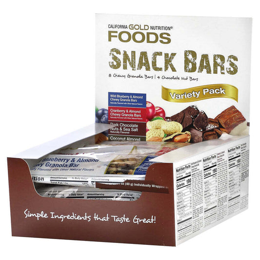 California Gold Nutrition FOODS Variety Pack 3 Flavors 12 Bars 480g NEW