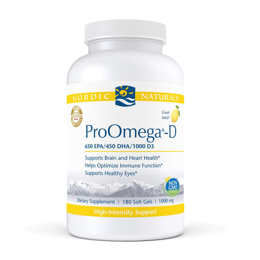 Nordic Naturals ProOmega-D, Lemon Flavor - 1280 mg Omega-3 + 1000 IU D3-180 Soft Gels - High-Potency Fish Oil - EPA & DHA - Brain, Eye, Heart, Joint, & Immune Health - Non-GMO - 90 Servings